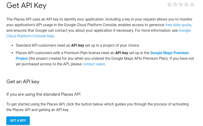 Getting Google API Key