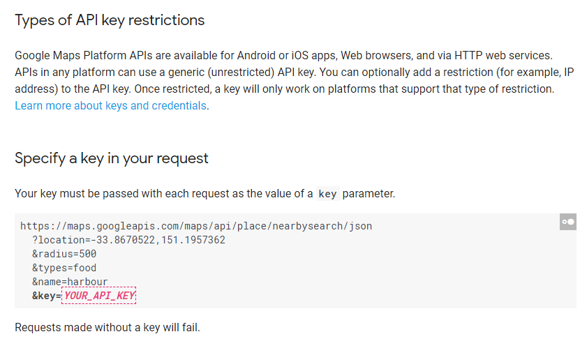 Types of Google API key