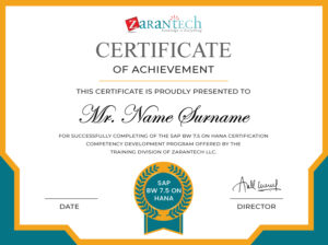 SAP BW 7.5 on HANA Training-Certificate(Sample)|ZaranTech